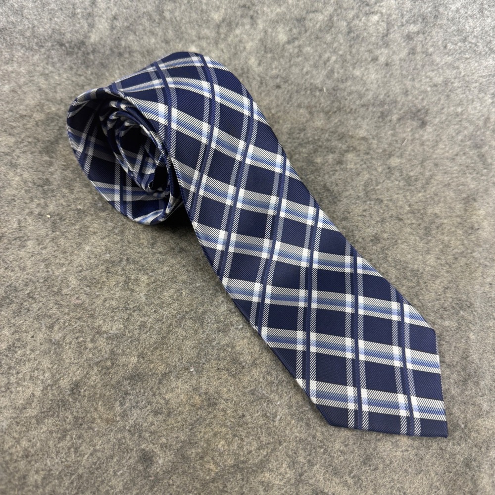 Croft & Barrow Mens‎ Navy Blue Plaid Silk Blend Formal Business Necktie